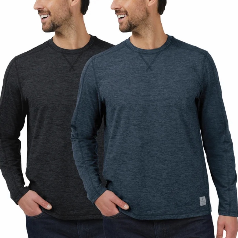 Rugged Elements Men's 2-Pack Sueded Long Sleeve Crew Tee, Black and Blue